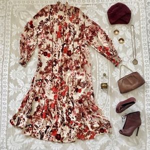 H&M loose oversized floral maxi dress with smocked neckline and cuffs size 4P